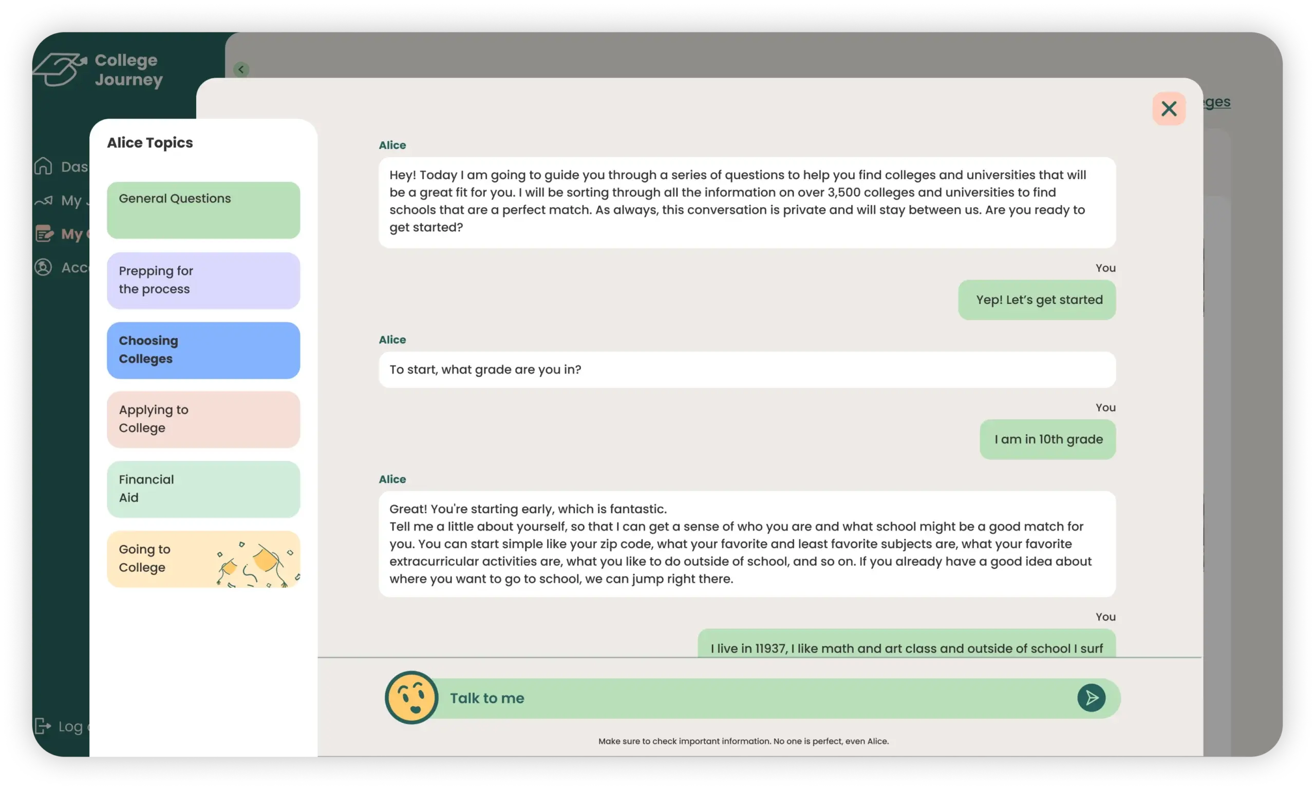 Financial aid assistant screenshot